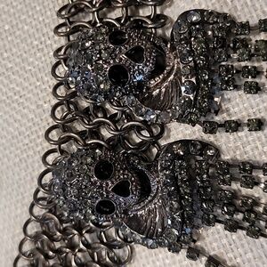 Goth Black and Grey Rhinestone Skull and Gun Metal Choker GUESS